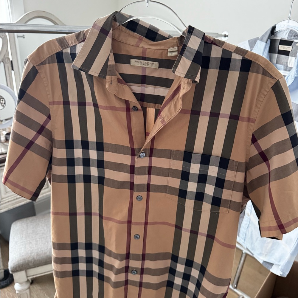 Burberry Tan Plaid Men's Shirt
